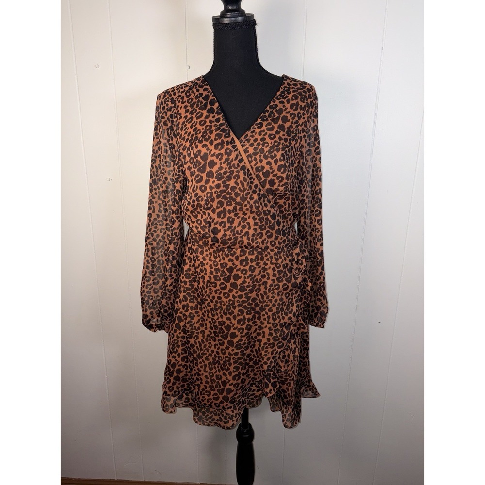 gianni bini avery long sleeve wrap‎ dress print large nwt Leopard Cheetah Animal